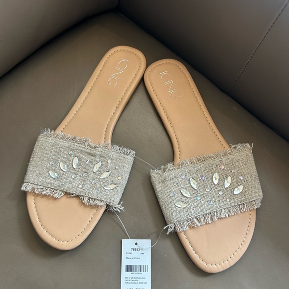 Icing Tan Embellished Slide Sandals - Picture 1 of 10